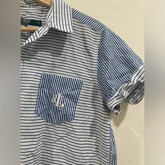 Ralph Lauren Blue and White Pinstriped Pajama Short Set 100% Organic Cotton - Picture 4 of 14